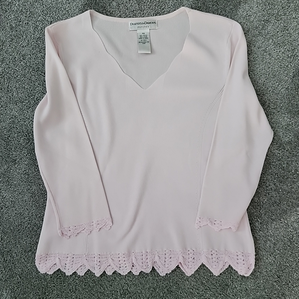 Draper's & Damon's Pink Peties Mini Ribbed Lace Trmmed Top Sz PS